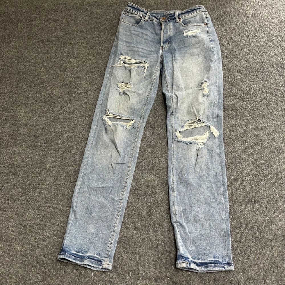 American Eagle Jeans Womens Size 6 Long Light Wash Distressed Stretch Slim Denim